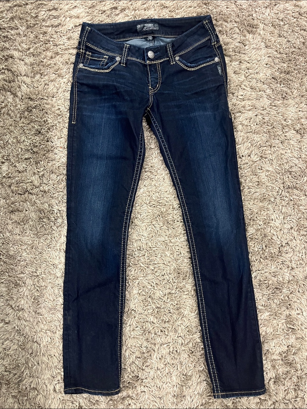 Silver Jeans Dark Blue Skinny Jeans with Contrast Stitching 29x31